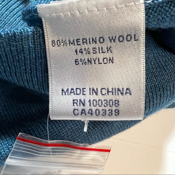 PETER MILLAR Merino Wool Silk blend Quarter Zip Long Sleeve Pullover Medium Teal - Picture 8 of 8